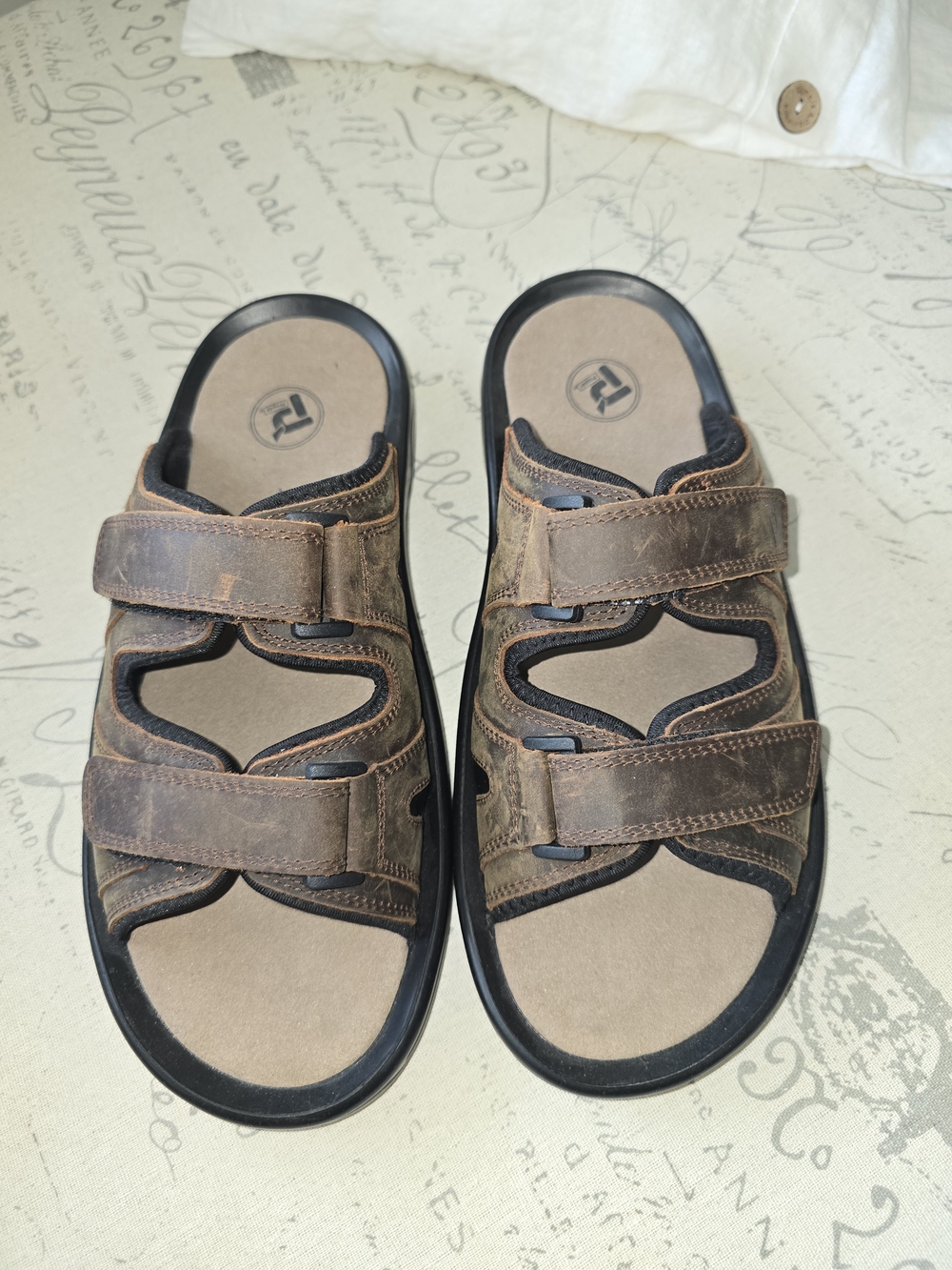 Men's 11.5 XX 5E Propet Vero Slide Brown Leather Sandals Extra Wide Slip-On